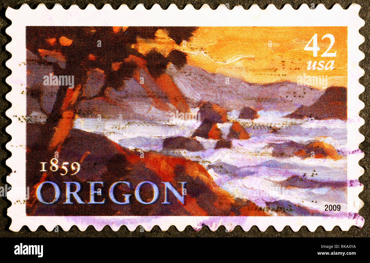 Côte de l'Oregon sur timbre américain Banque D'Images