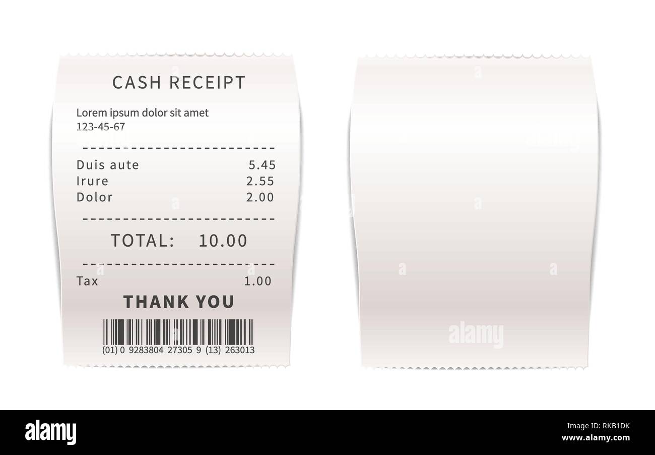 Les reçus de vente réaliste, factures d'achats blanc . Contrôles financiers papier isolated on white Illustration de Vecteur