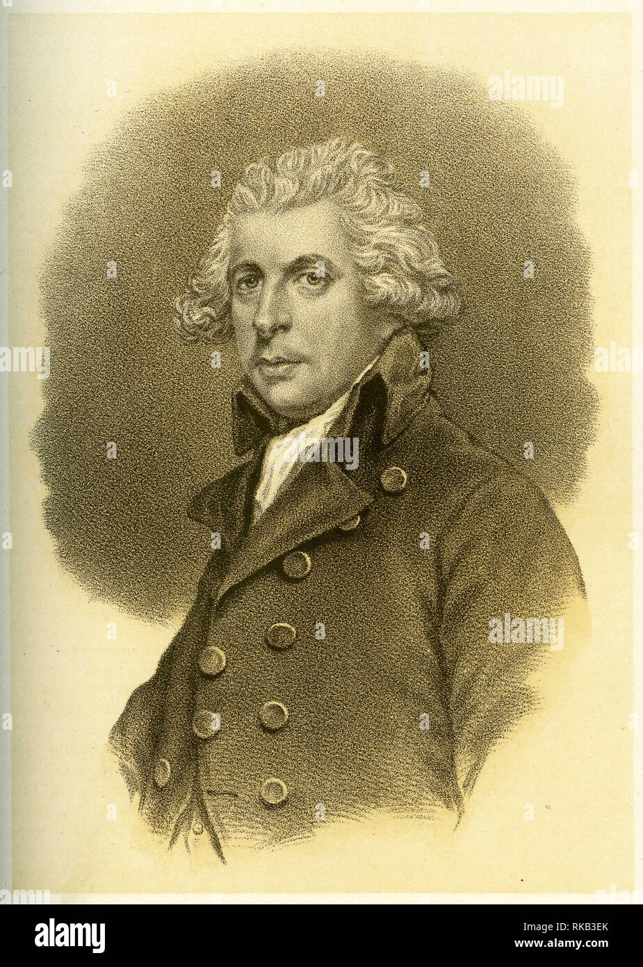 Gravure de Richard Brinsley Sheridan Butler (1751 - 1816) Irish satiriste, dramaturge, poète, et à long terme, propriétaire du London Theatre Royal, Drury Lane. Banque D'Images