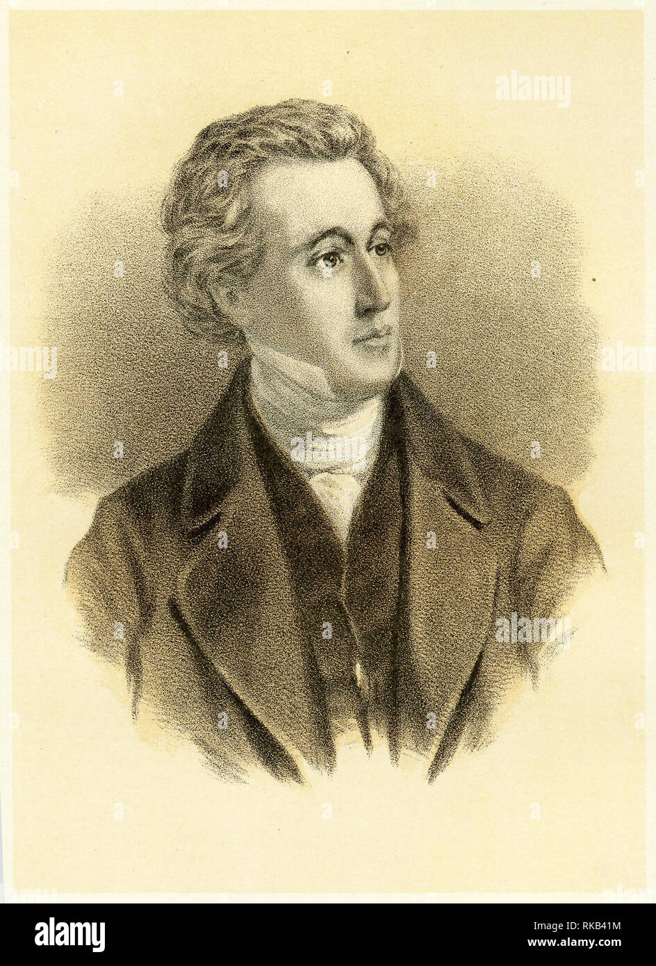 Gravure de John Banim (1798 - 1842), Irlandais, romancier, nouvelliste, dramaturge, poète et essayiste. Banque D'Images
