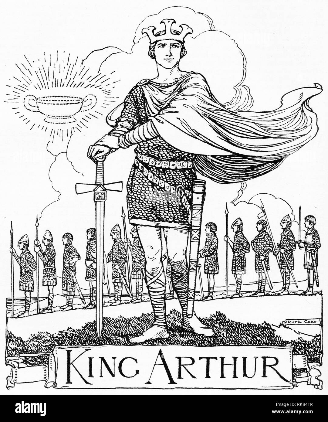 Gravure d'un portrait artistique du légendaire Roi Arthur. À partir de 1925, magazine de Chatterbox Banque D'Images