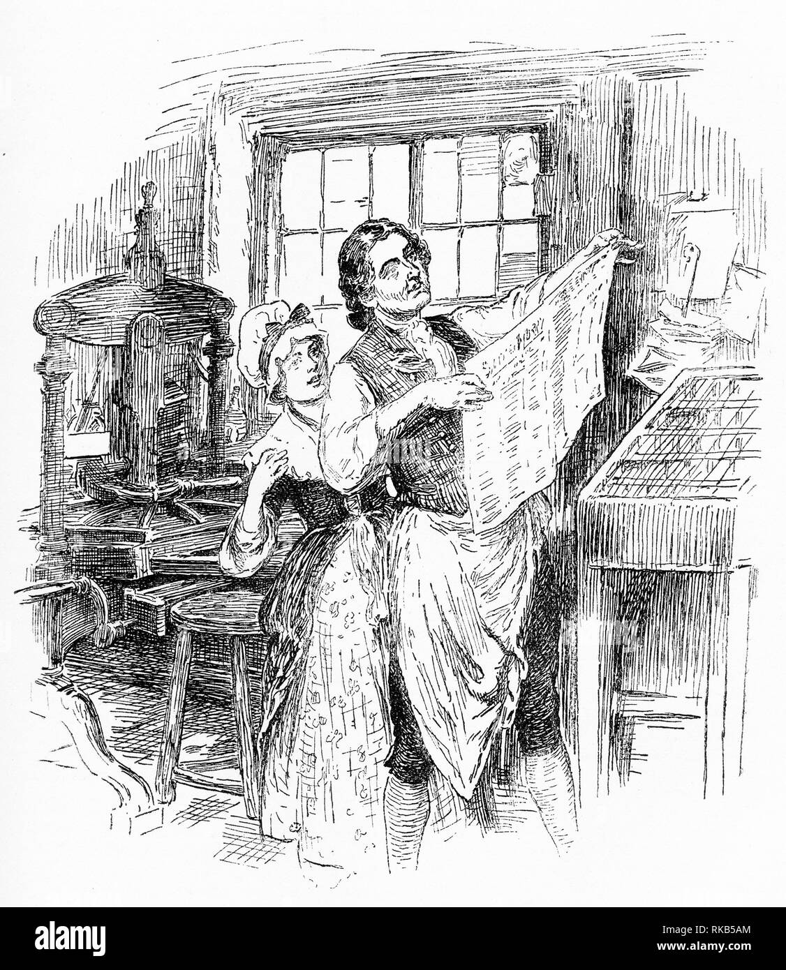 Gravure d'un homme et de la femme de l'inspection des épreuves de l'imprimerie. À partir de 1925, magazine de Chatterbox Banque D'Images