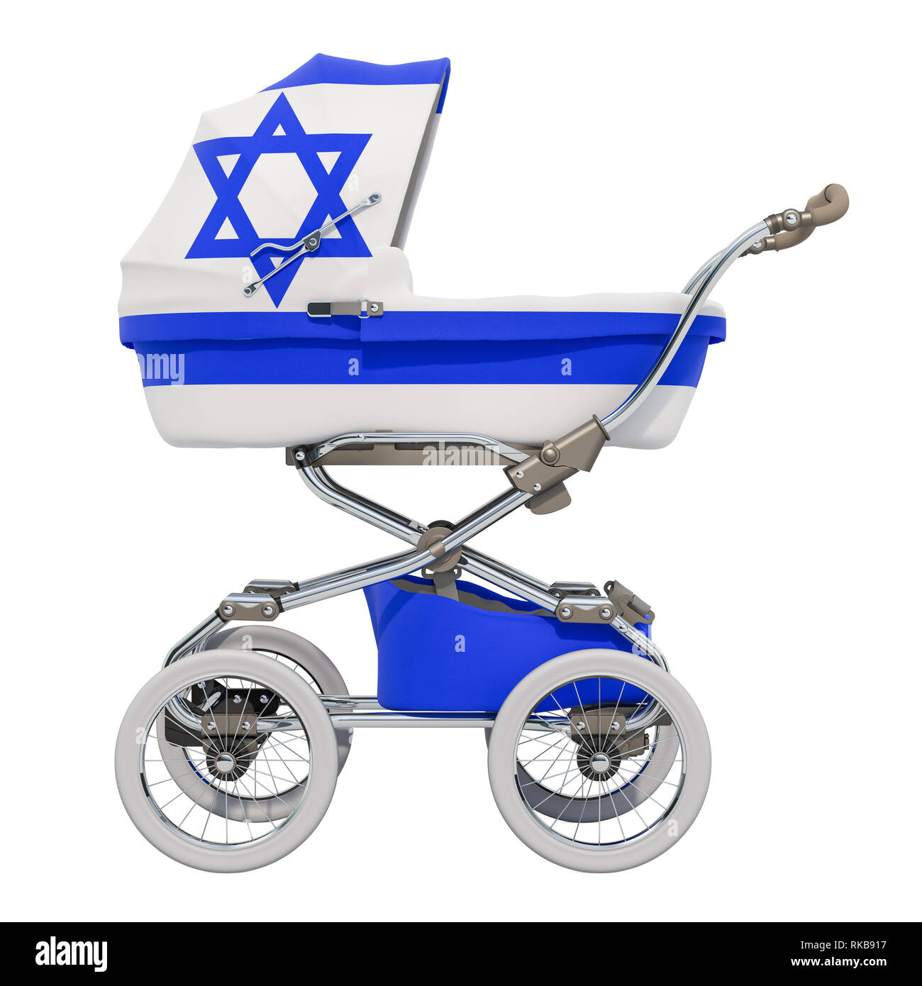 Poussette de bébé avec drapeau israélien de la texture, rendu 3D isolé sur fond blanc Banque D'Images