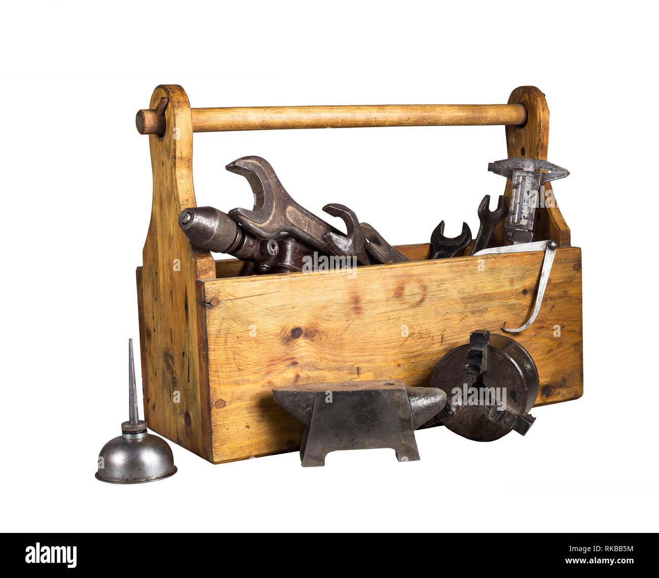 Still Life - Ancien outil en bois Boîte pleine d'outils Photo Stock - Alamy