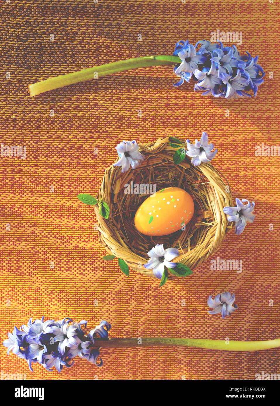 Oeuf de Pâques Orange dans leur nid. Banque D'Images