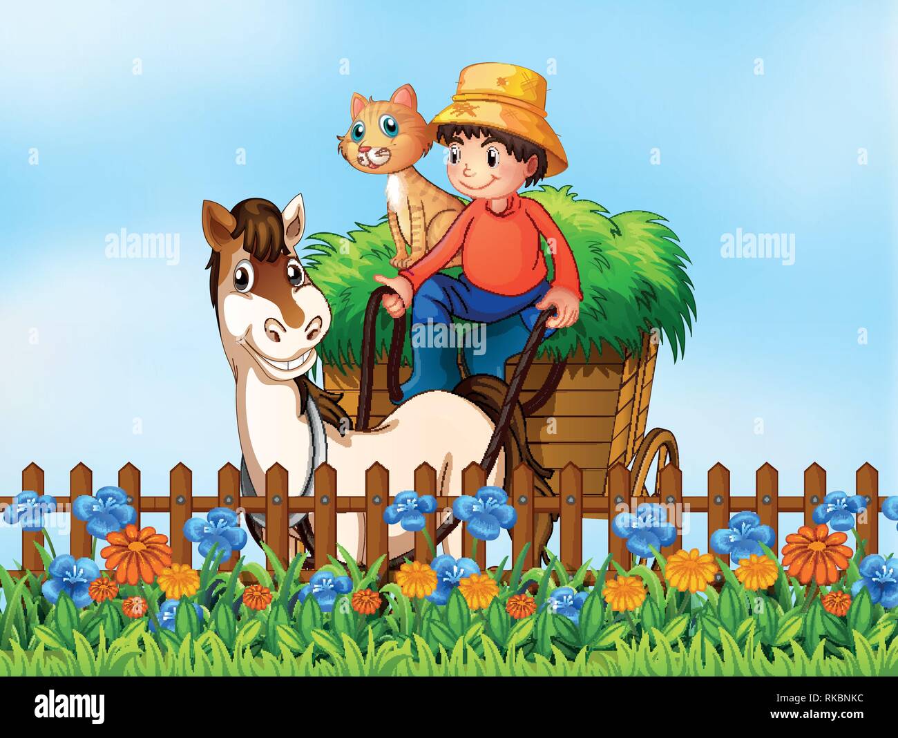 Un agriculteur riding horse cart illustration Illustration de Vecteur