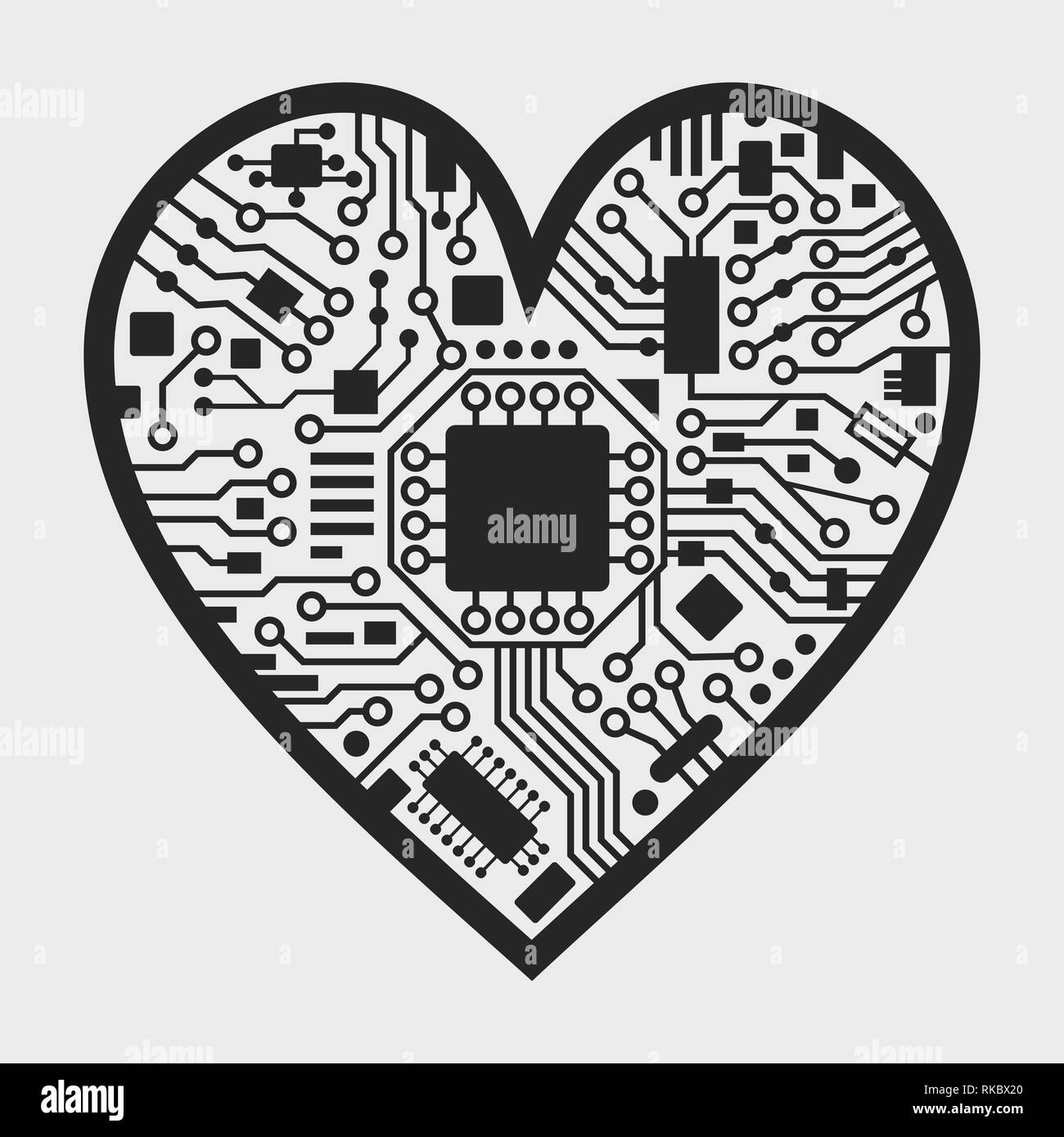 Valentines Day cyber noir et blanc coeur Illustration de Vecteur