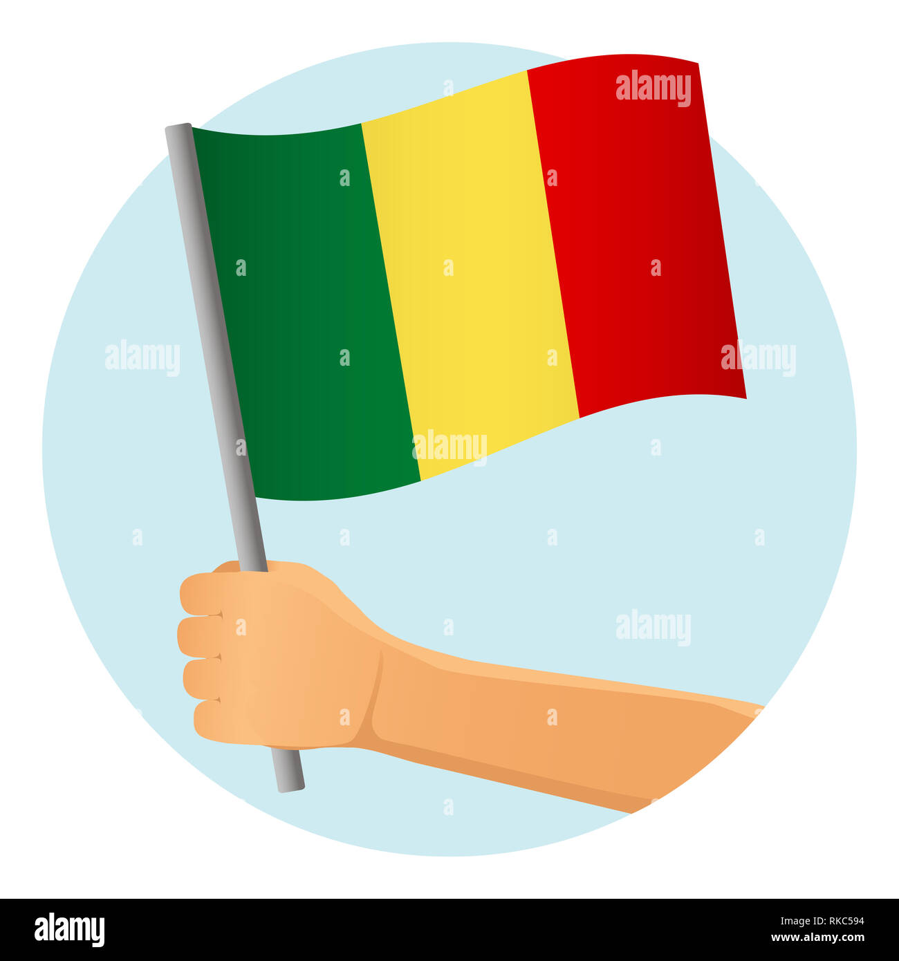 Mali drapeau dans la main. Contexte patriotique. Drapeau national du Mali illustration Banque D'Images