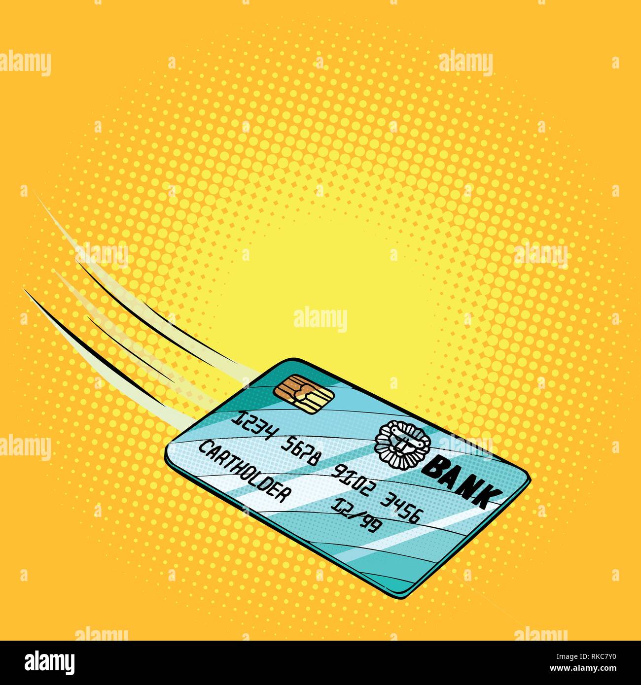 Carte bancaire de crédit et de débit, les mouches. Comic cartoon retro pop art dessin illustration vectorielle Illustration de Vecteur