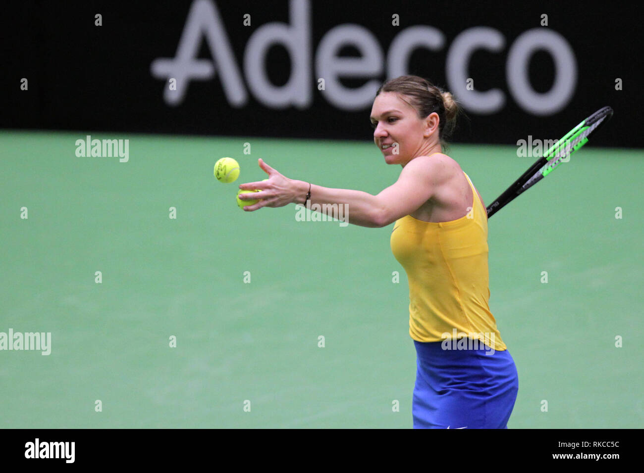 Ostrava, République tchèque. 09Th Feb 2019. Tennis : Simona joue contre Katerina Siniakova de la République tchèque au cours du match du groupe mondial de la Fed Cup, 1er tour, entre la République tchèque et la Roumanie, à Ostrava, en République tchèque, le 9 février 2019. Crédit : Petr Sznapka/CTK Photo/Alamy Live News Banque D'Images