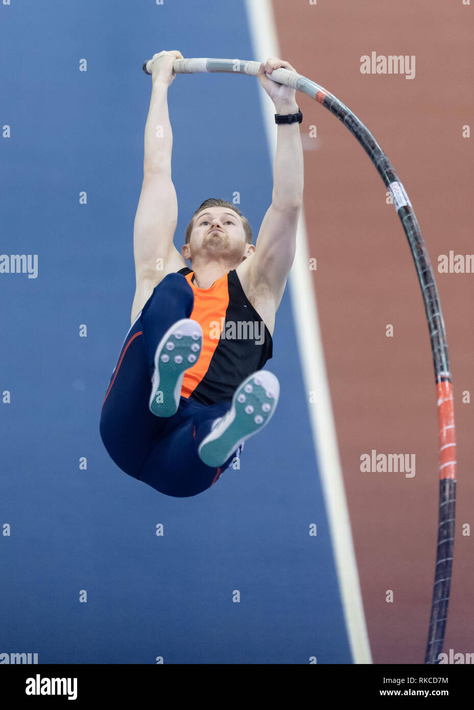 Birmingham, UK. 10 fév, 2019. En finale du saut à la perche au cours de la Spar en salle d'athlétisme 2019 à Arena Birmingham le dimanche, 10 février 2019. BIRMINGHAM ENGLAND. (Usage éditorial uniquement, licence requise pour un usage commercial. Aucune utilisation de pari, de jeux ou d'un seul club/ligue/dvd publications.) Credit : Crédit : Wu G Taka Taka Wu/Alamy Live News Banque D'Images