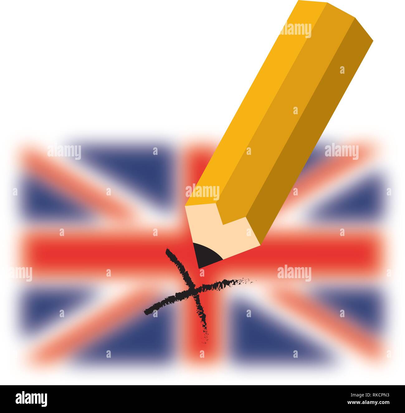 Royaume-uni (UK). Crayon avec British Union Jack flag. Royaume-uni vote. Isolé sur fond blanc Illustration de Vecteur