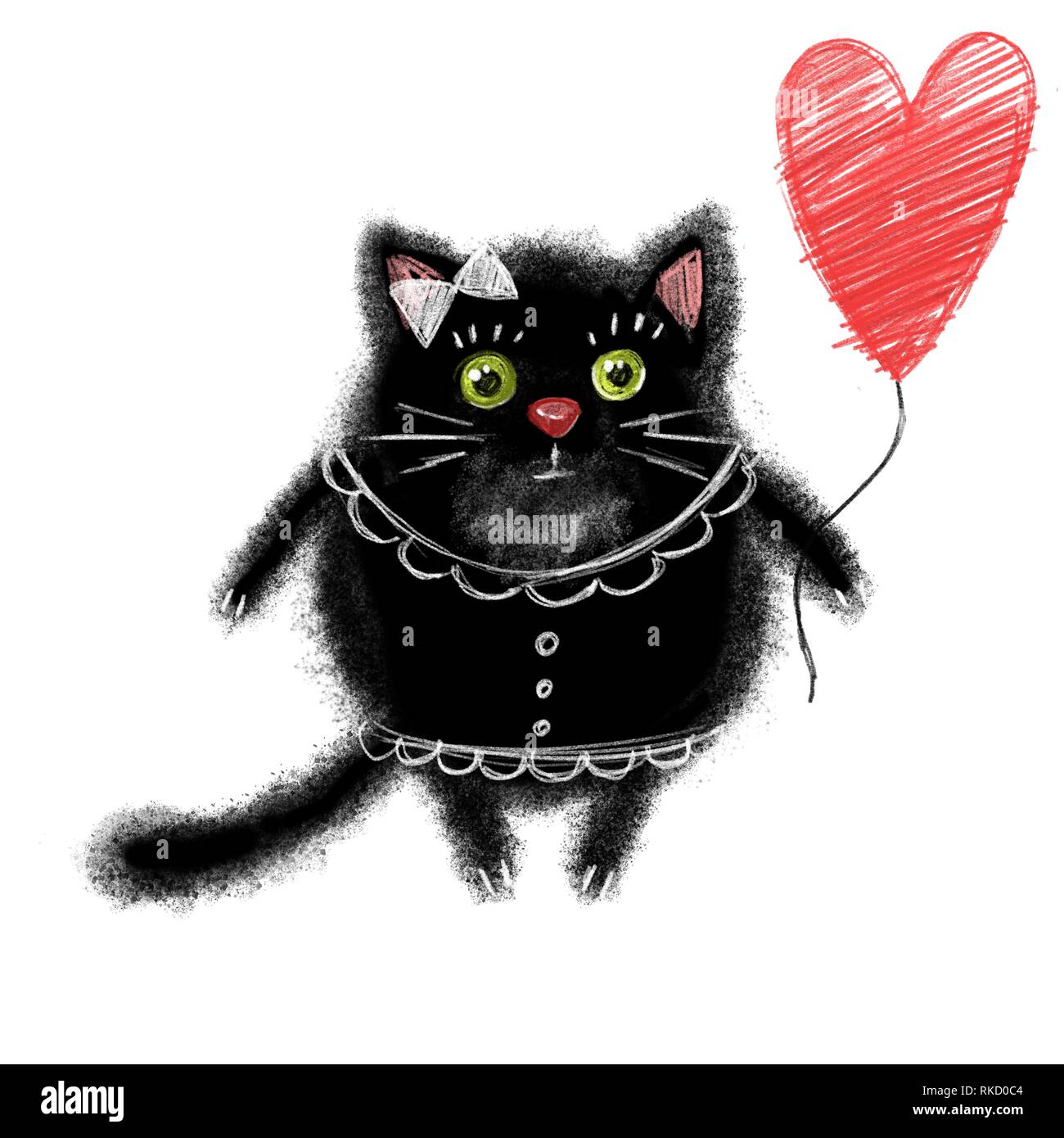 Cartoon chat noir avec balloon Banque D'Images