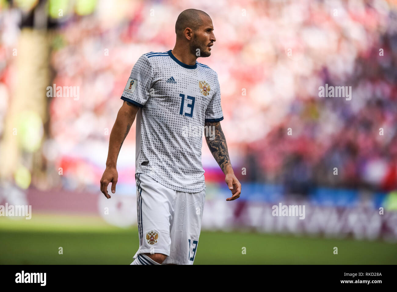 Moscou, Russie - 1 juillet 2018. Défenseur de l'équipe nationale de football russe Fedor Kudryashov durant la Coupe du Monde FIFA 2018 ronde de 16 match l'Espagne contre la Russie. Banque D'Images