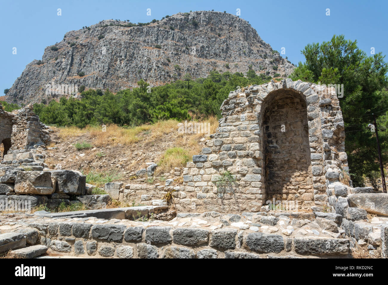 Ruines de bâtiments byzantines de Priène ancienne ville en Turquie. Banque D'Images