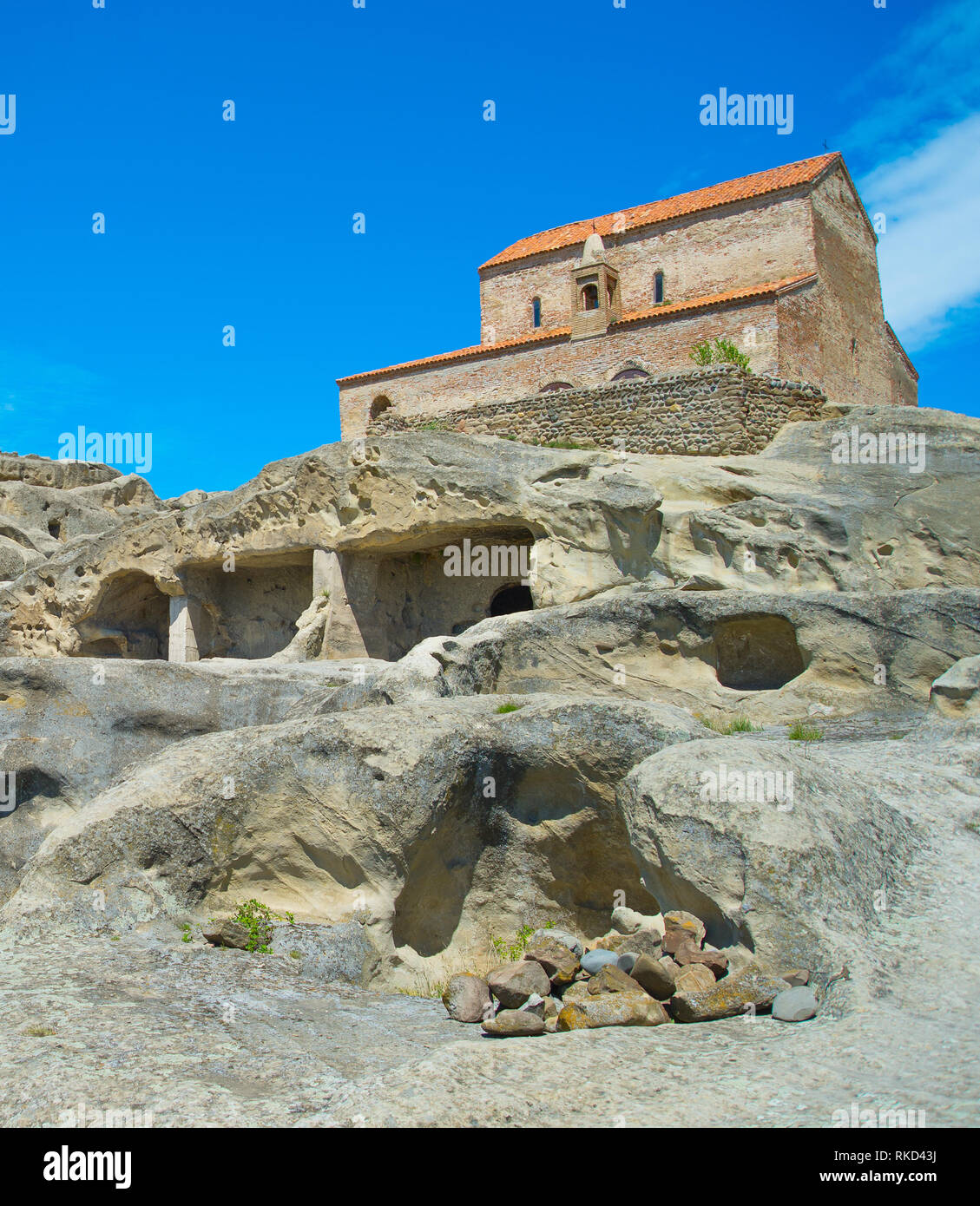 Au cours de l'église ancienne grotte ville d'Uplistsikhe, Géorgie Banque D'Images