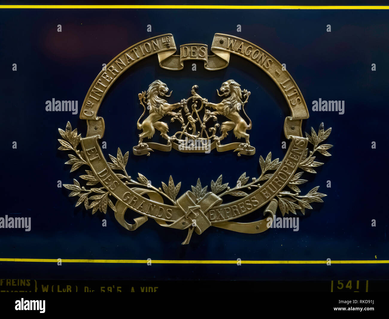 Logo de l'anglais Ferry de nuit 1936 Voiture-lits Co Internationale des Wagons Lits et des Grands Express européens au Musée à Shildon Banque D'Images