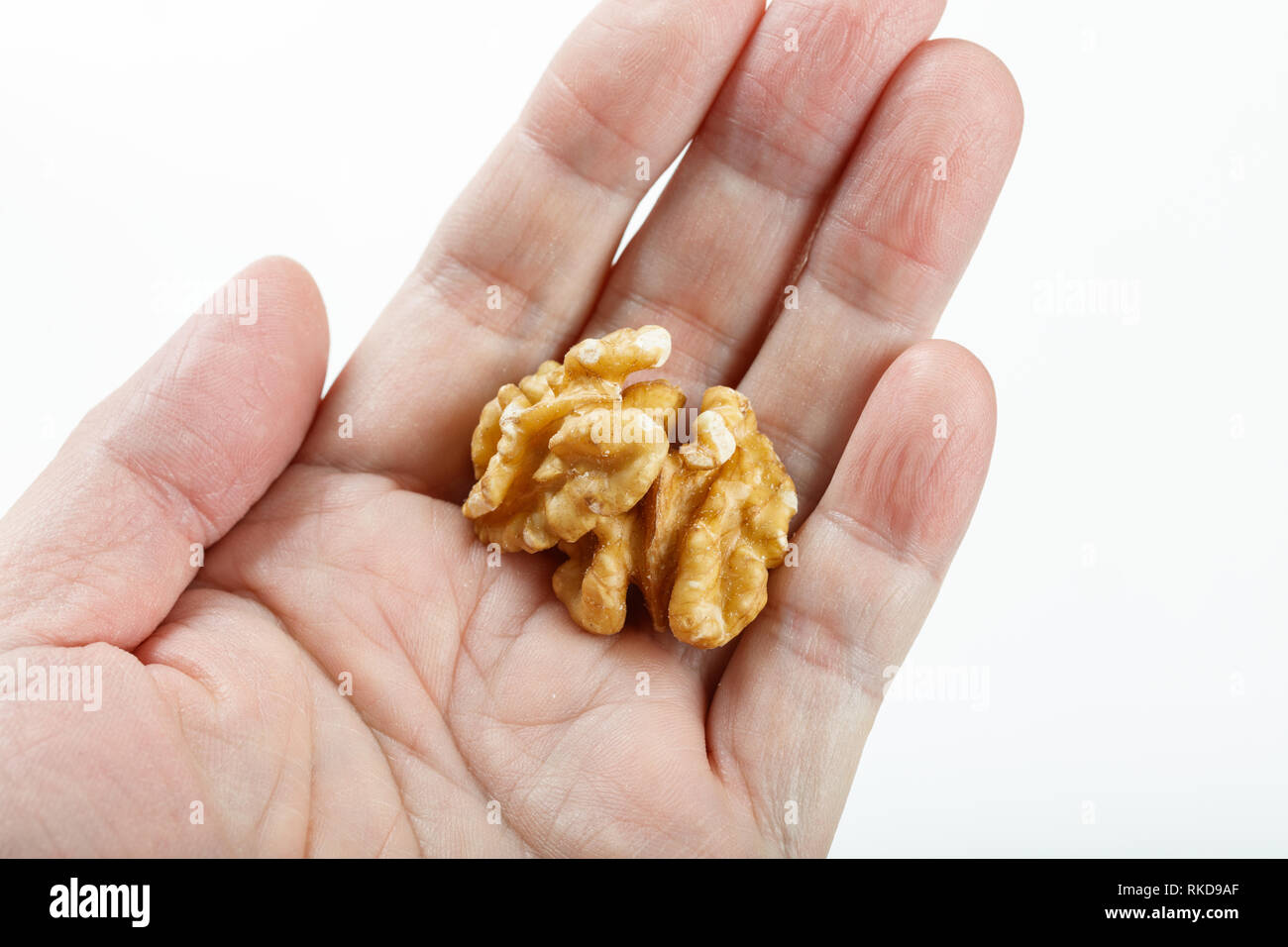Tenir la main cuit jaune noyer, le concept de l'alimentation. Banque D'Images