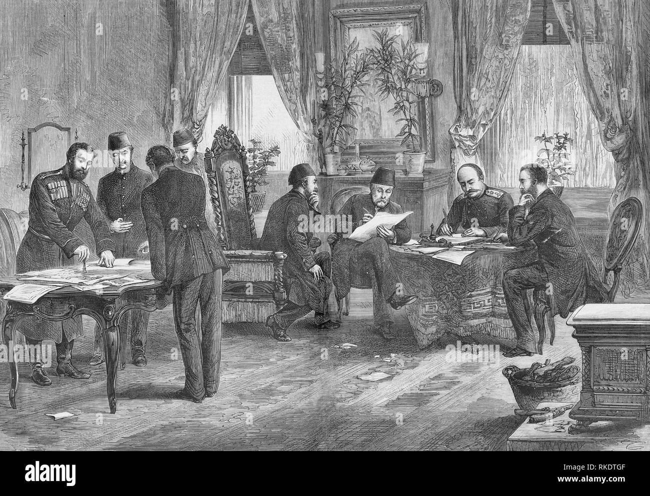 La signature du Traité de San Stefano. Un traité entre la Russie et l'Empire Ottoman signé à la fin de la guerre russo-turque, 1877-1878. Il a été signé le 3 mars 1878 Banque D'Images