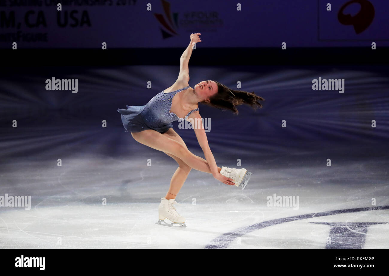Anaheim, États-Unis. 10 fév, 2019. Bell Mariah des États-Unis effectue au gala exposition de l'ISU Four Continents Figure Skating Championship à Anaheim, États-Unis, 10 février 2019. Crédit : Li Ying/Xinhua/Alamy Live News Banque D'Images