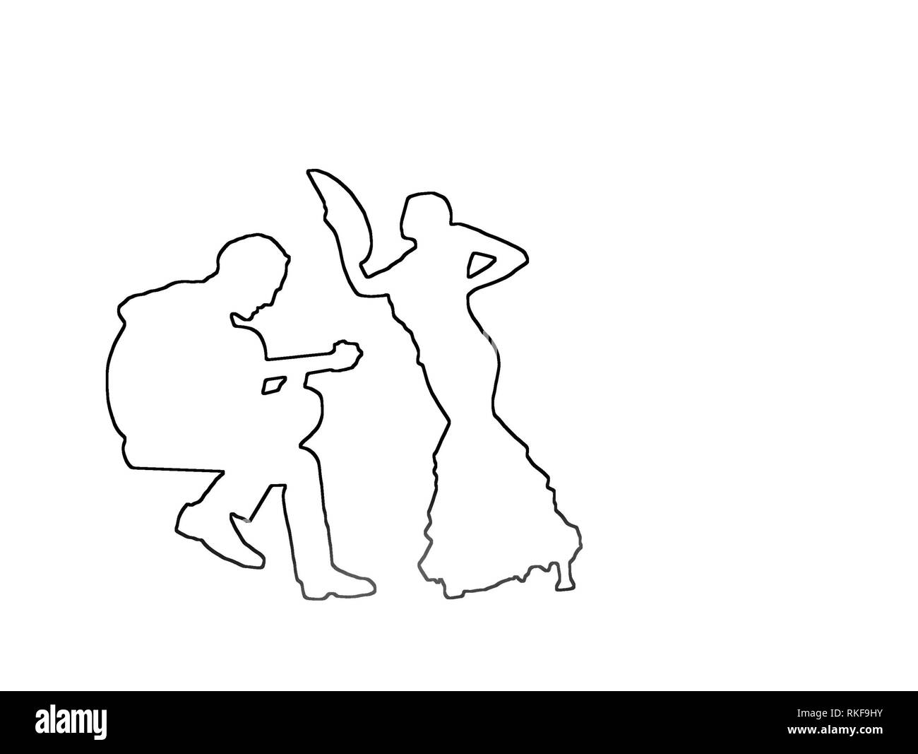 Silhouettes De Femme Danseuse De Flamenco Et Guitariste Des Contours Noirs Sur Fond Blanc Illustration Photo Stock Alamy