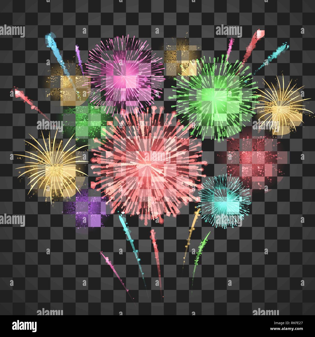 Fireworks Festival. Carnaval haut en couleurs de fond de Fireworks. Vector illustration isolé sur fond transparent Illustration de Vecteur