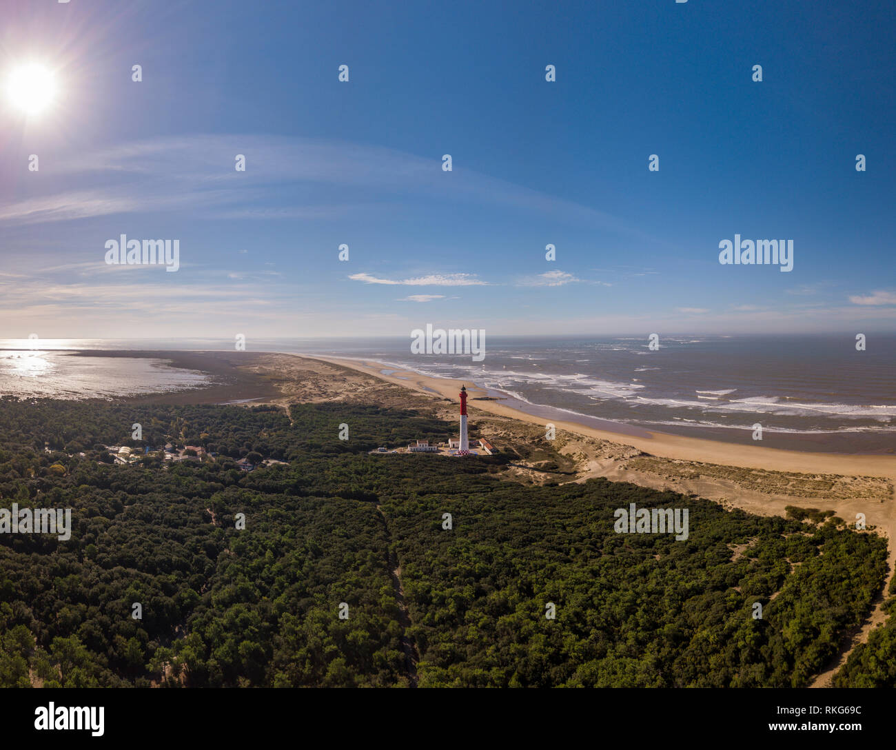 Vue aérienne du phare de la Coubre La Tremblade, Charente Maritime, France Banque D'Images