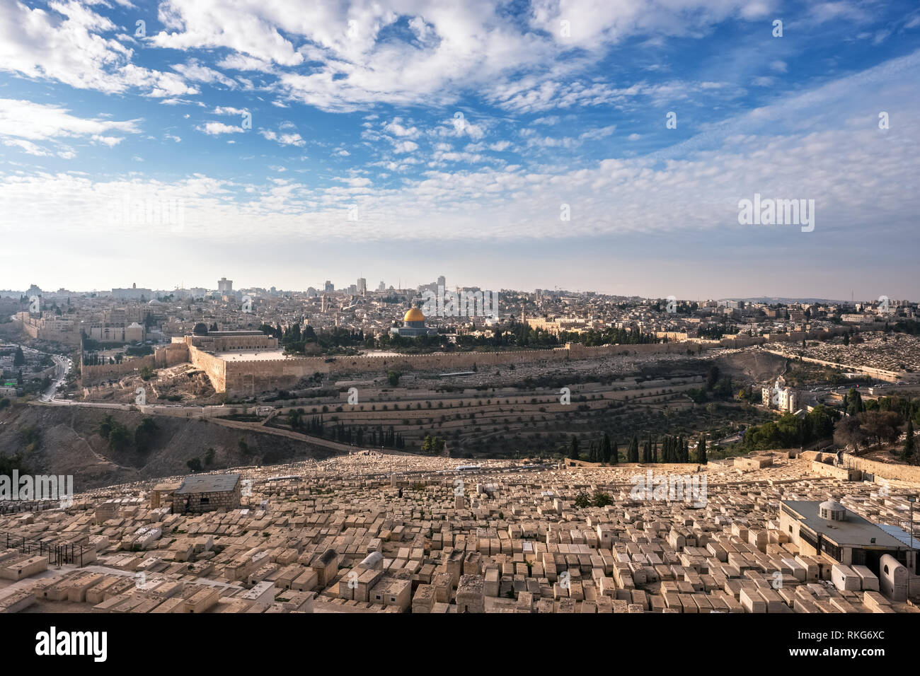 La vue quotidienne de Jérusalem vieille ville du Mont des Oliviers, en Israël Banque D'Images
