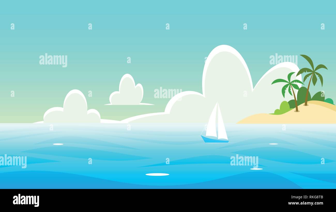 Seascape vecteur avec yacht et île tropicale, avec l'affiche de l'espace pour copier Illustration de Vecteur