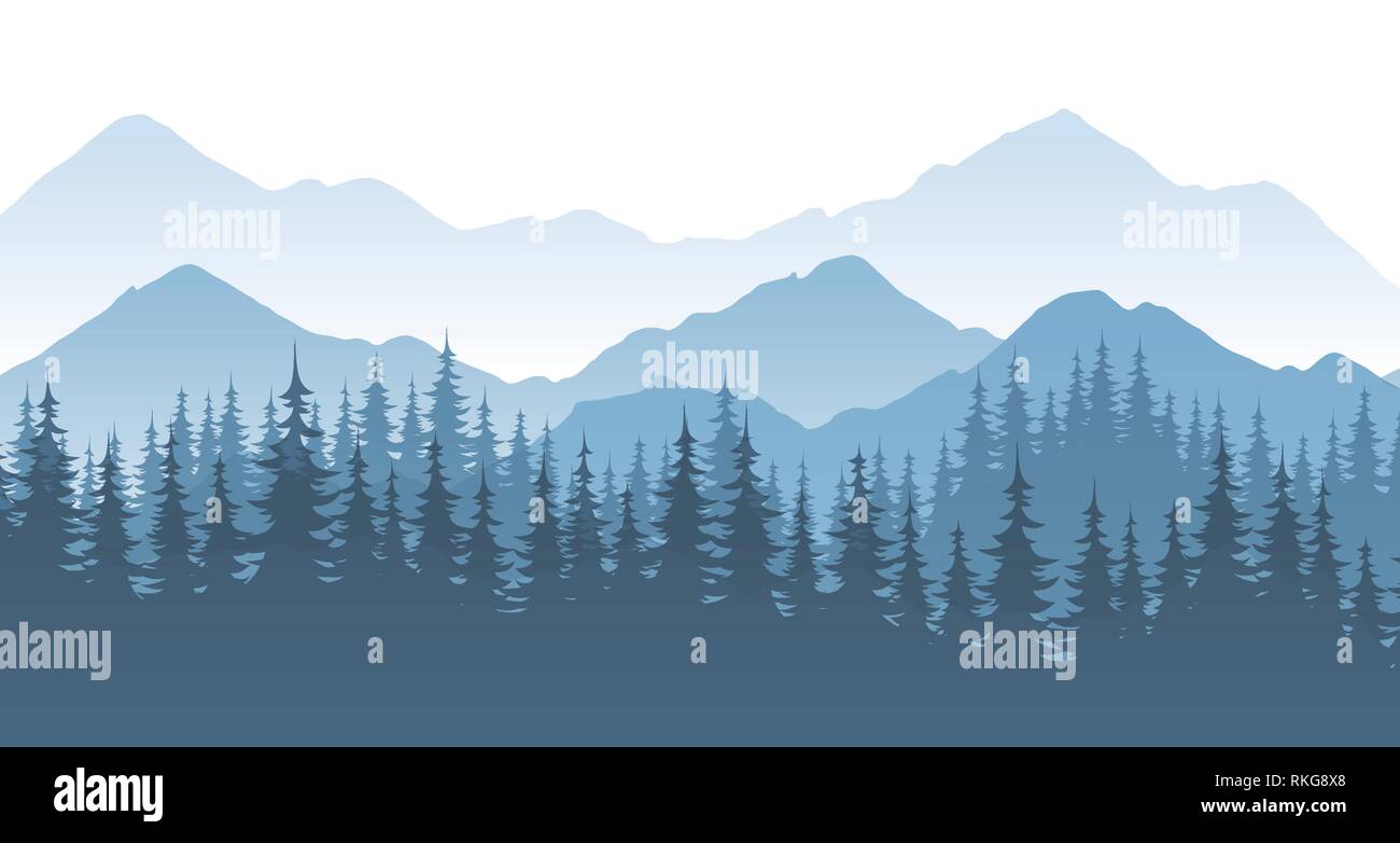 La forêt de montagne, paysage vector illustration avec ossature ou de roches et d'arbres. Illustration de Vecteur
