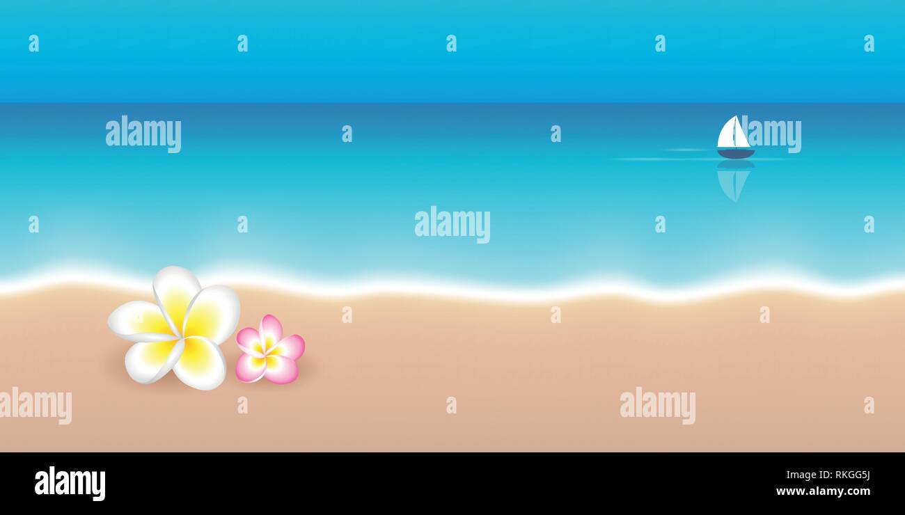 Frangipani fleur tropicale et seule la voile sur une mer calme des vacances background vector illustration EPS10 Illustration de Vecteur