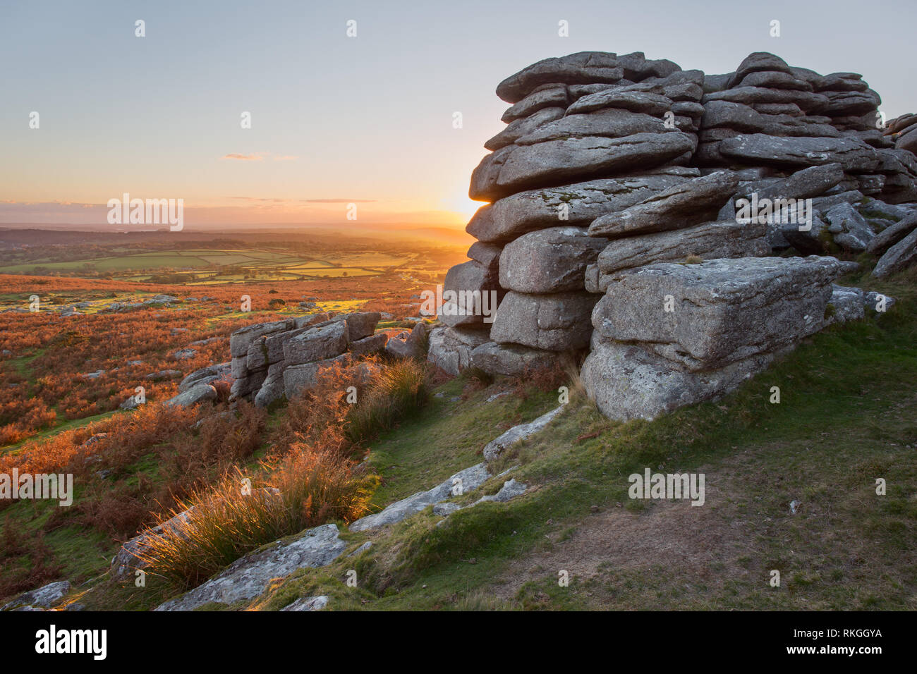 Coucher de Pew tor Dartmoor National Park Devon Uk Banque D'Images Coucher de Pew tor Dartmoor National Park Devon Uk Banque D'Images