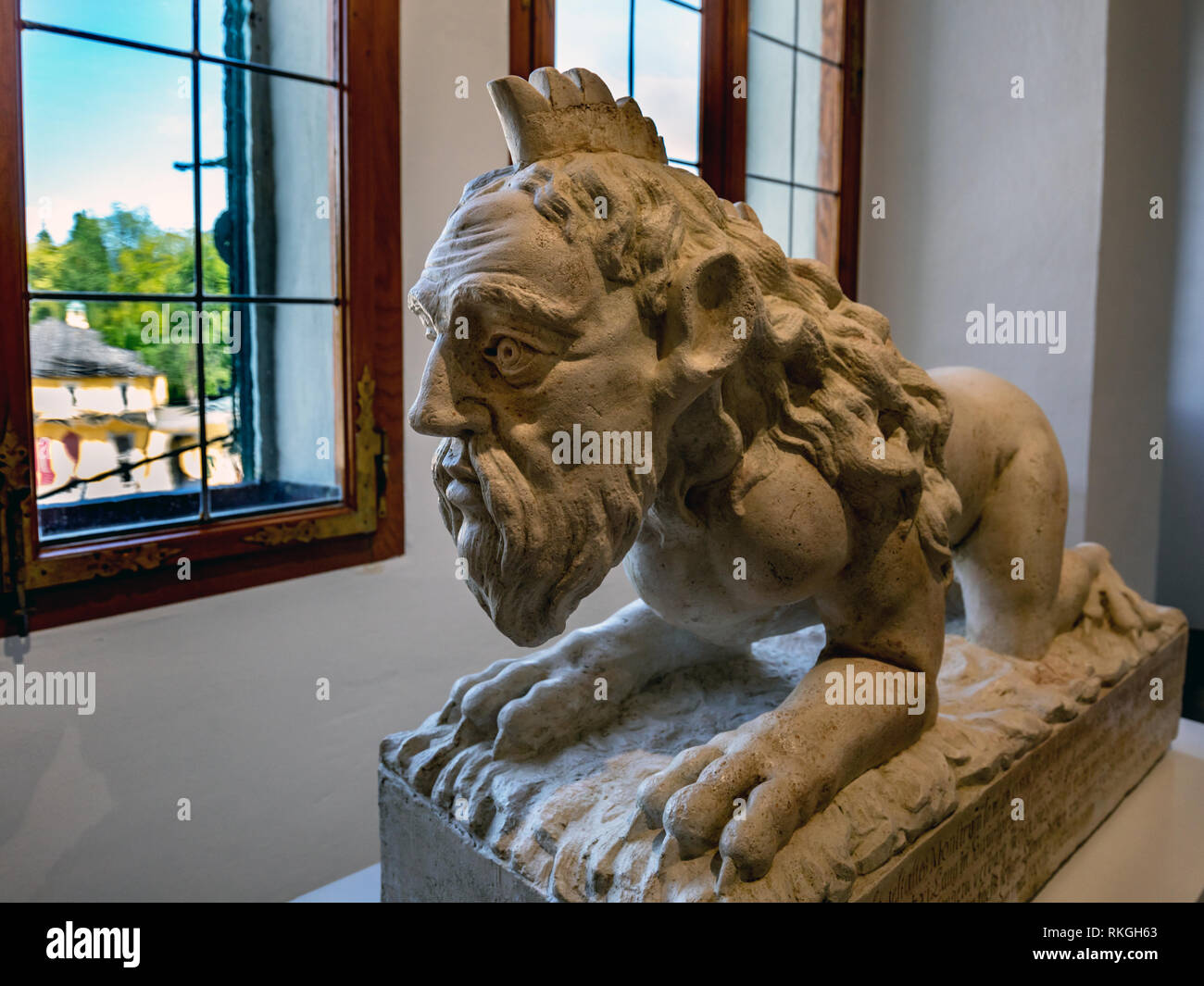 La sculpture à l'intérieur chambre Unicorn, Schloss Palais Hellbrunn et jardins. Salzbourg, Autriche Banque D'Images