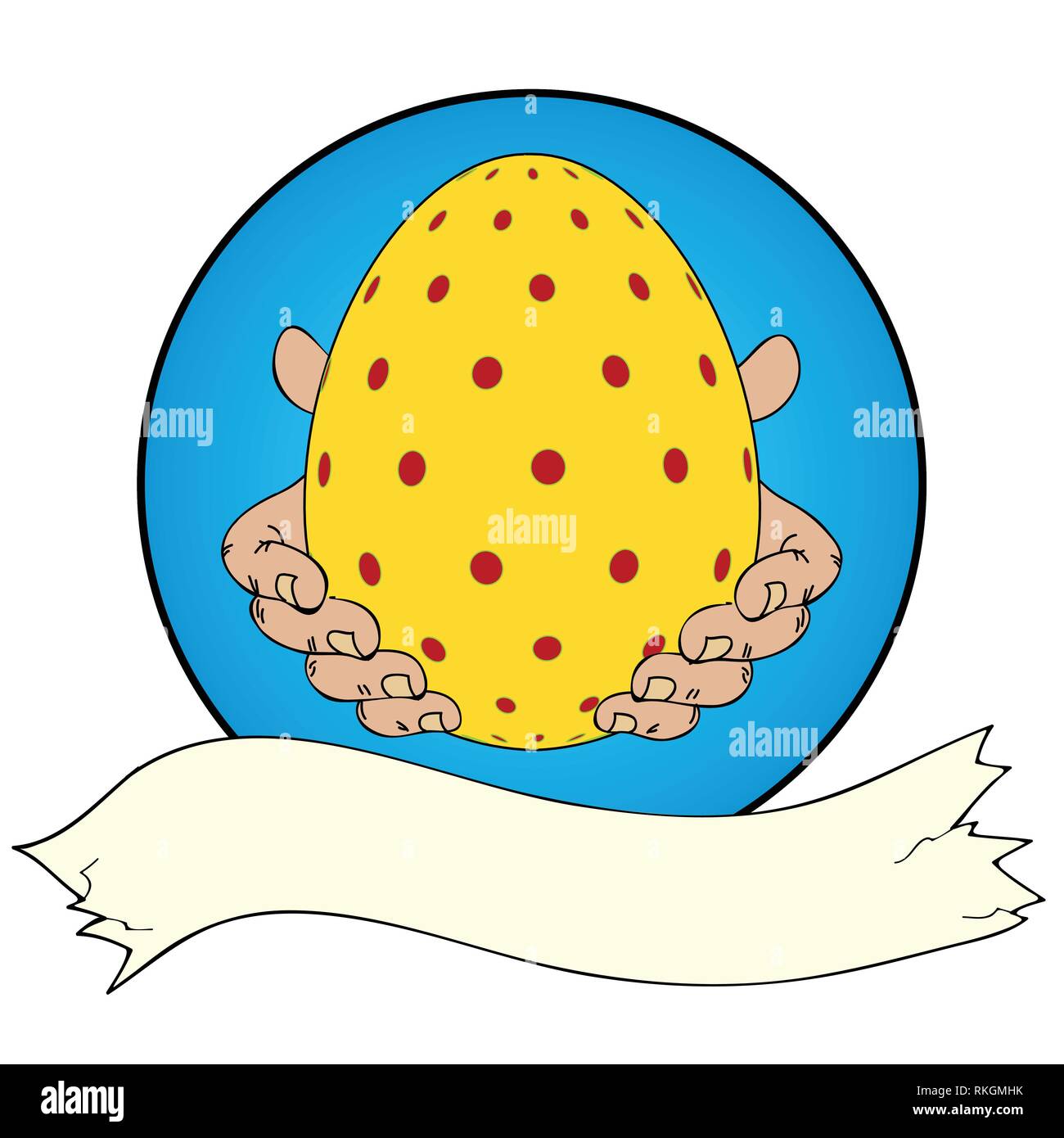 La décoration jaune dessiné à la main en main au cours d'oeufs de Pâques Bleu avec ouverture vierge Illustration de Vecteur