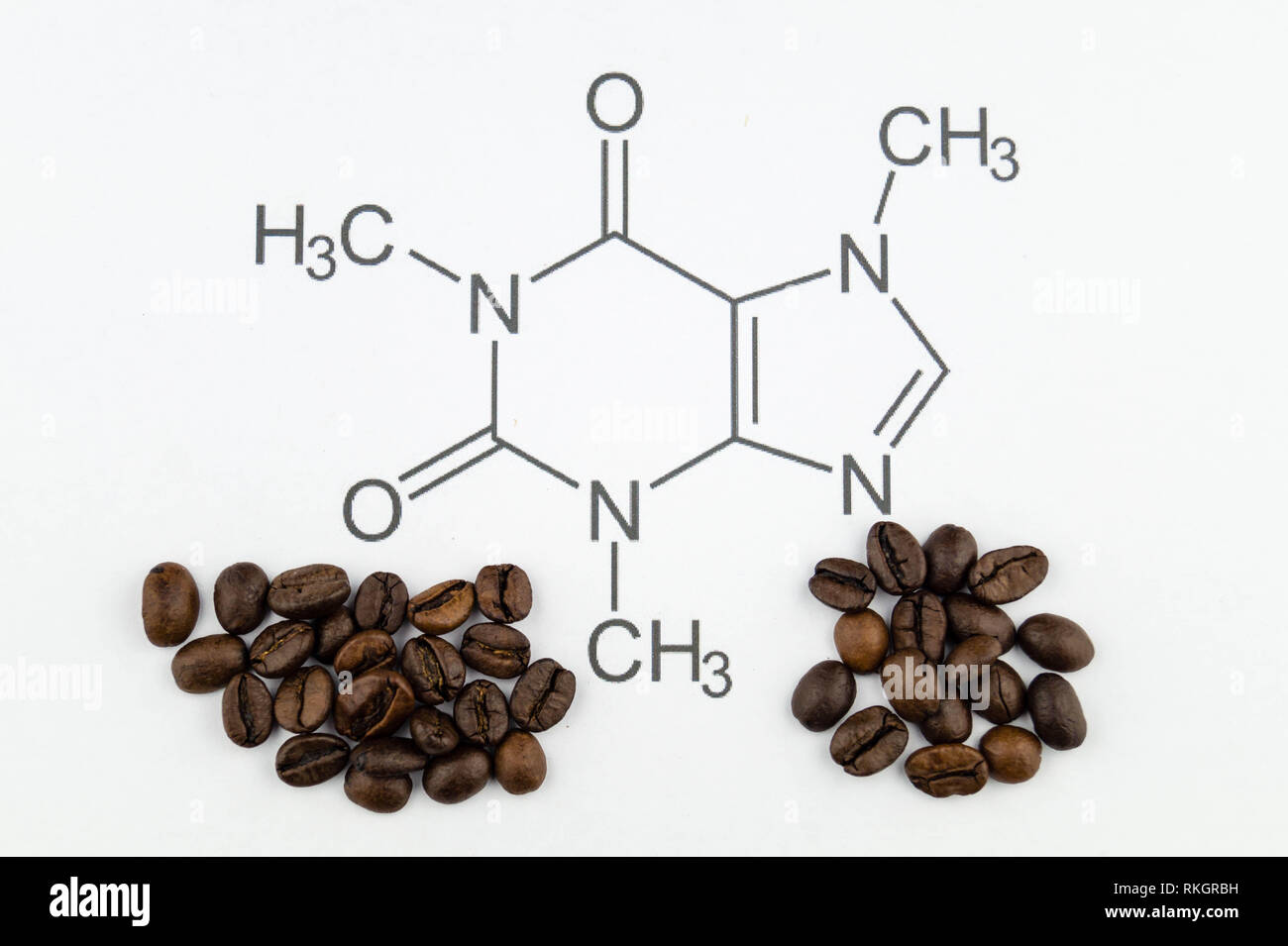 Structure chimique d'une molécule de caféine Banque D'Images