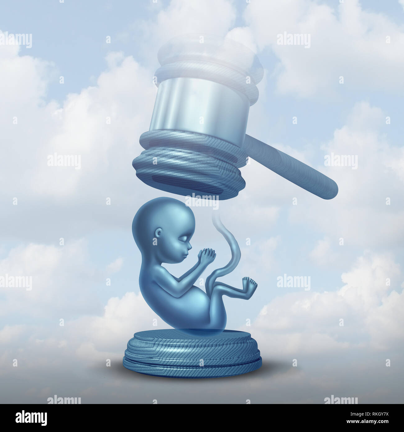 Les lois sur l'avortement et de la législation sur l'enfant à naître comme un foetus avec un juge justice gavel représentant la question sociale et le concept de l'homme. Banque D'Images
