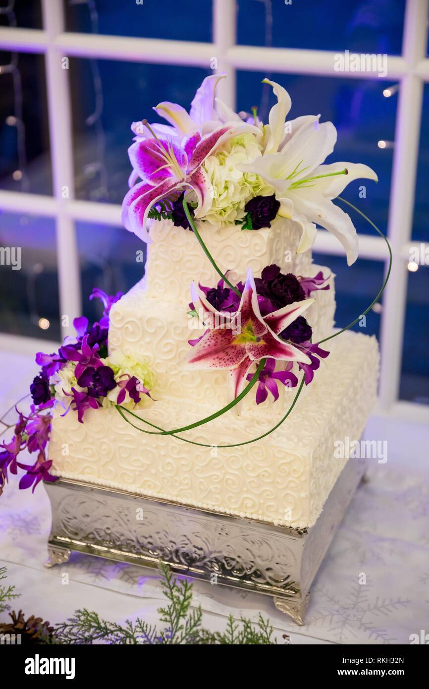 Gateau De Mariage Eclaire De Facon Spectaculaire A Une Reception Dans L Oregon Au Cours De L Hiver Photo Stock Alamy Gateau De Mariage Eclaire De Facon Spectaculaire A Une Reception Dans L Oregon Au Cours De L Hiver Photo Stock Alamy