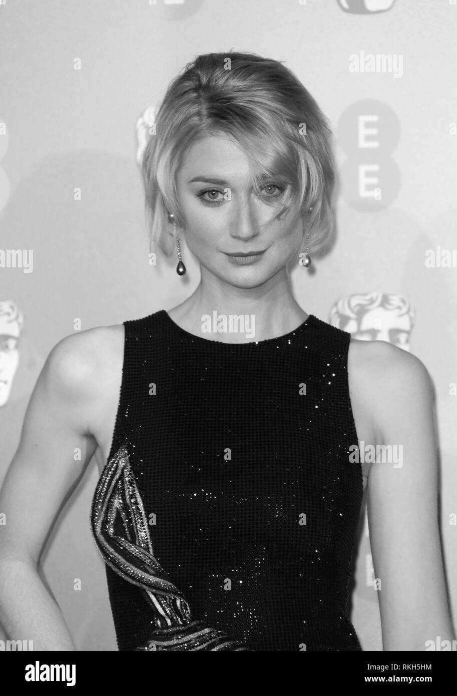 Londres, Royaume-Uni, 10 février 2019. ( Image ) monochrome altérées à Elizabeth Debicki assiste à la 72e British Academy Film Awards au Royal Albert Hall Banque D'Images