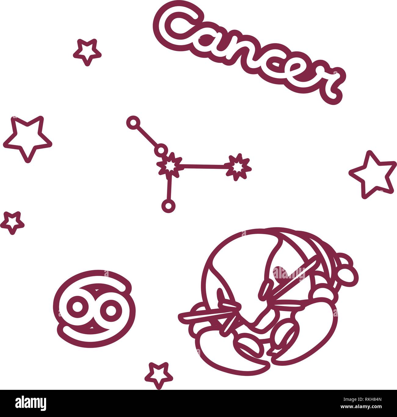 Ligne vectorielle Signe astrologique : Cancer constellation Illustration de Vecteur