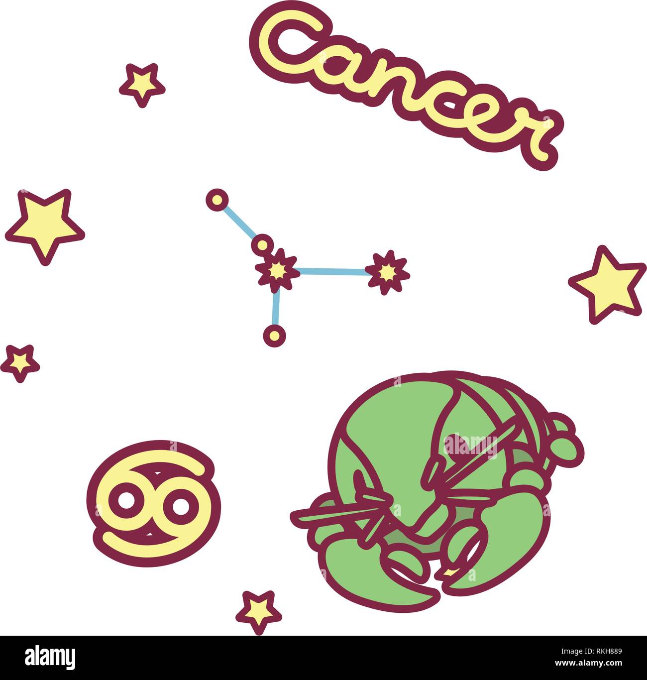 Cute vector Zodiac sign : constellation du cancer Illustration de Vecteur