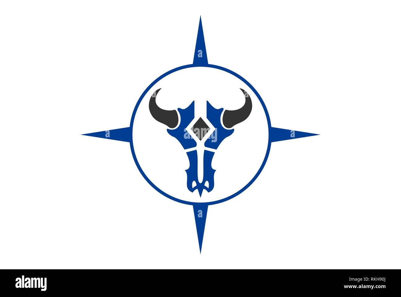 Skull bull logo vector compass concept vecteur icône modèle plat Banque D'Images