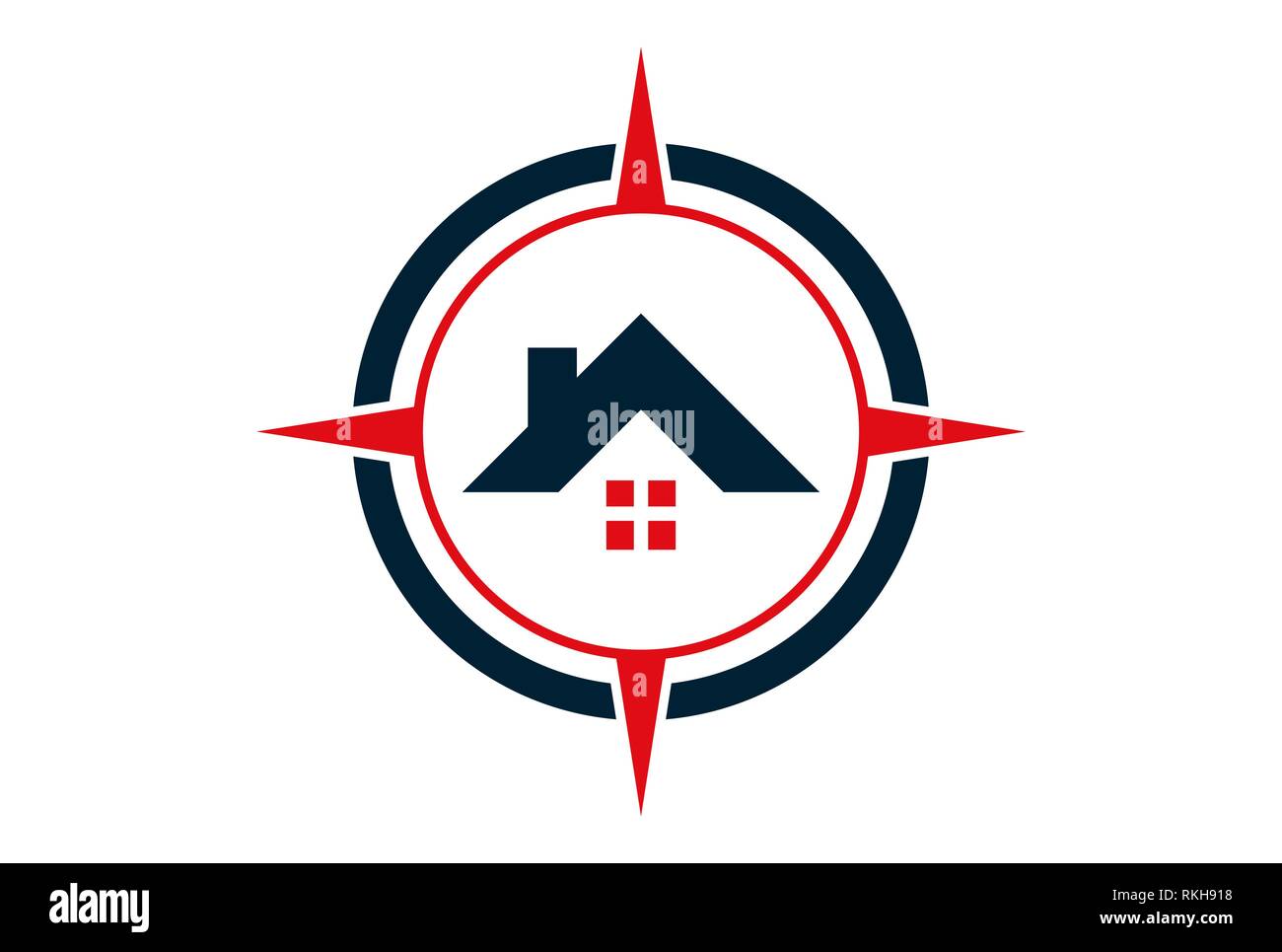 Boussole accueil estate residence house logo icône concept vecteur modèle plat Banque D'Images