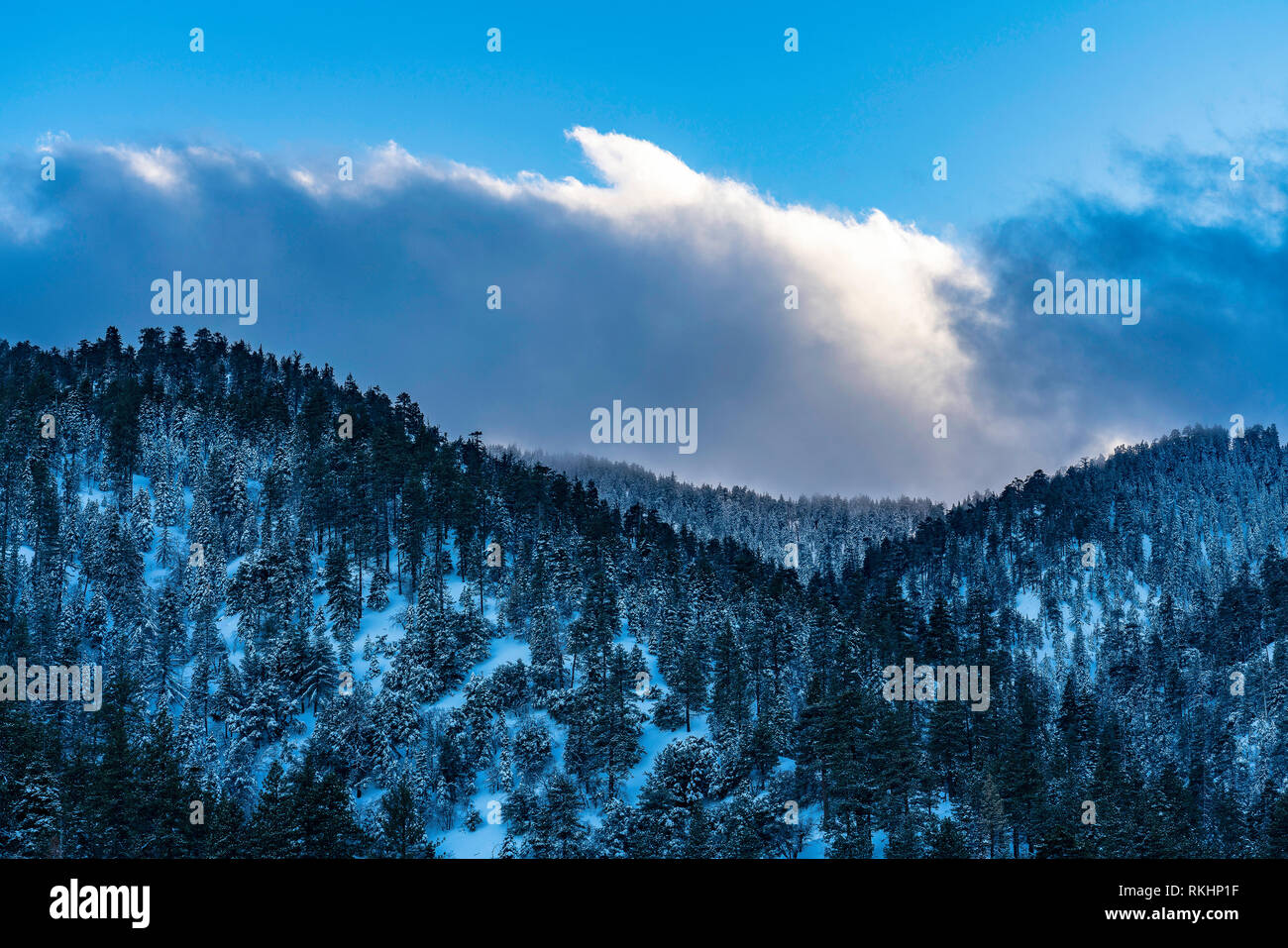 Wrightwood, CA Mountain scene avec des nuages Banque D'Images