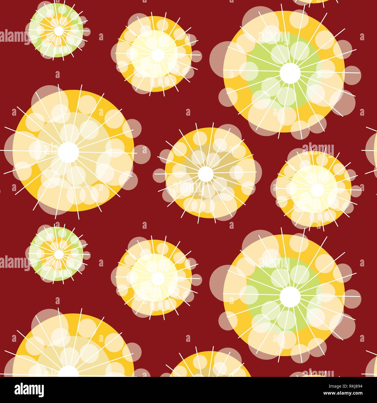 Pissenlit fleur abstract vector illustration modèle en rouge, jaune et vert Illustration de Vecteur