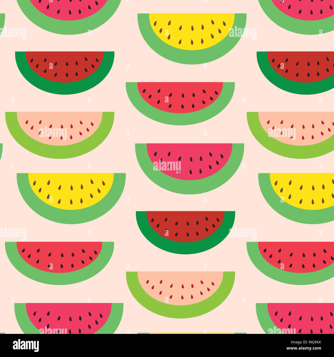 Watermelon vector illustration modèle vert, rouge et jaune sur un fond rose clair Illustration de Vecteur