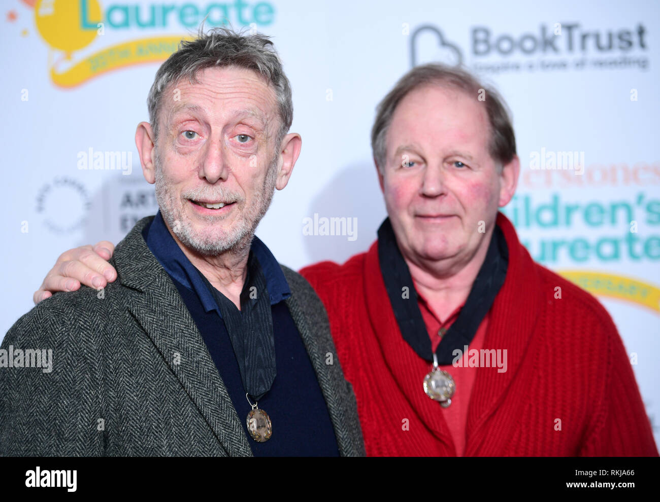 Michael Rosen et Michael Morpurgo assiste à un appel photo célébrer les 20 ans de l'enfant à Waterstones Lauréat Waterstones Piccadilly à Londres. Banque D'Images
