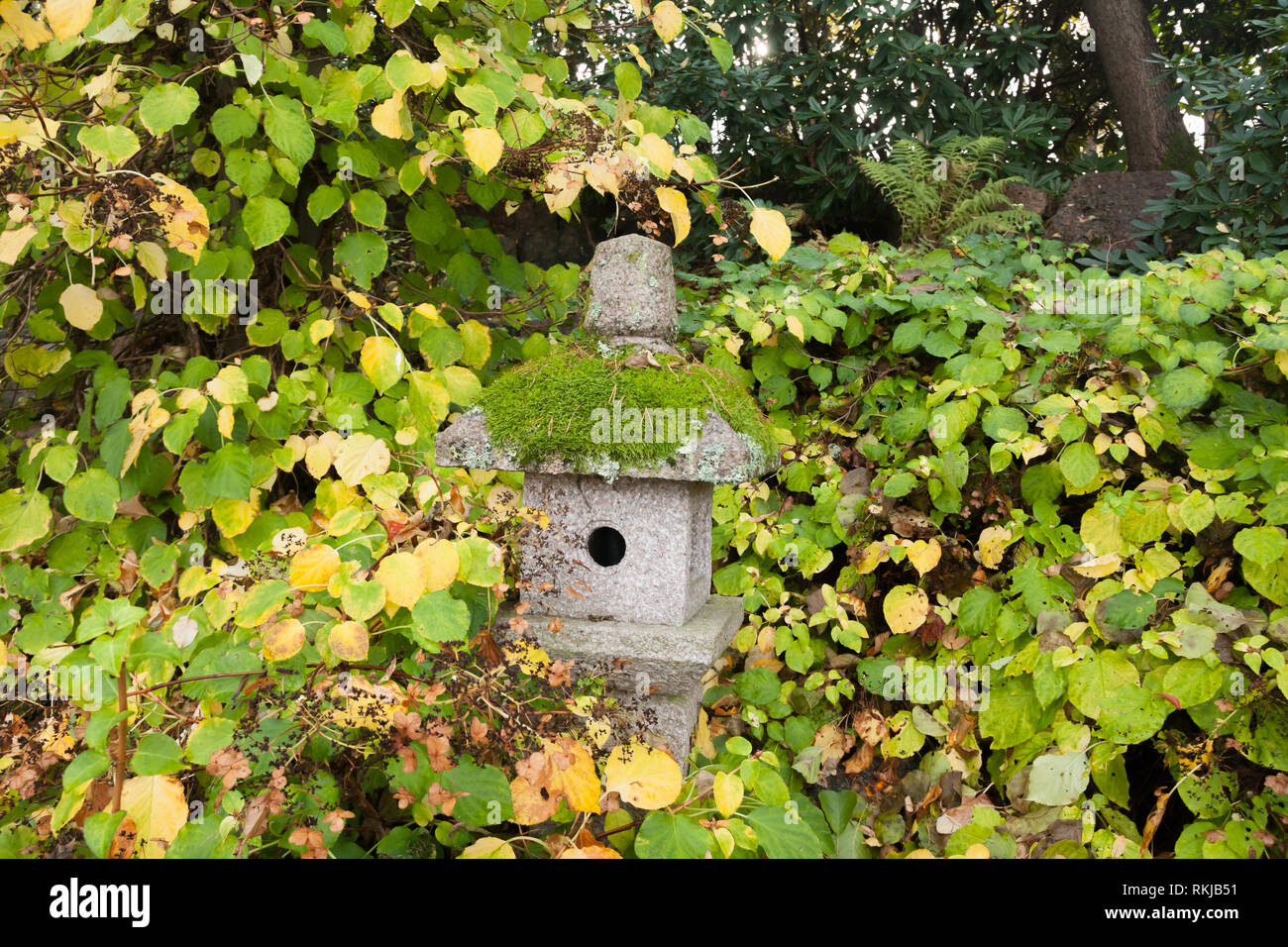 Lanternes en pierre Sapokka japonais dans le parc à Kotka, en Finlande. Banque D'Images