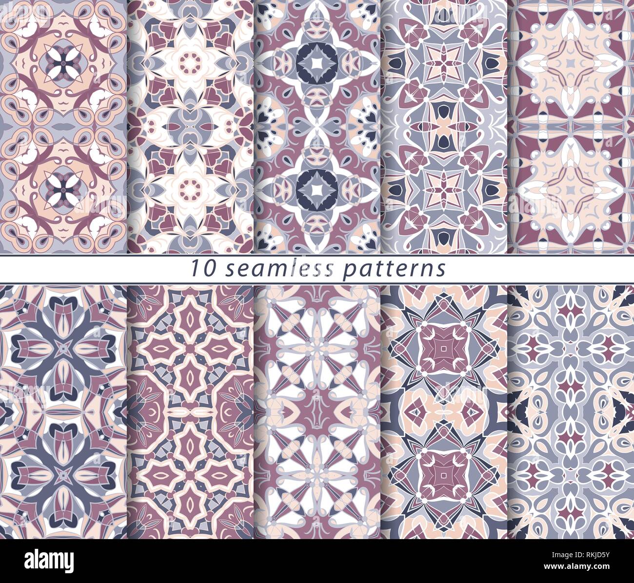 Vector set de dix motifs abstraits sans couture. Éléments de conception et de décoration pour l'industrie textile, des couvertures de livre, de la fabrication, de l'écran, imprimer, papier cadeau. Illustration de Vecteur
