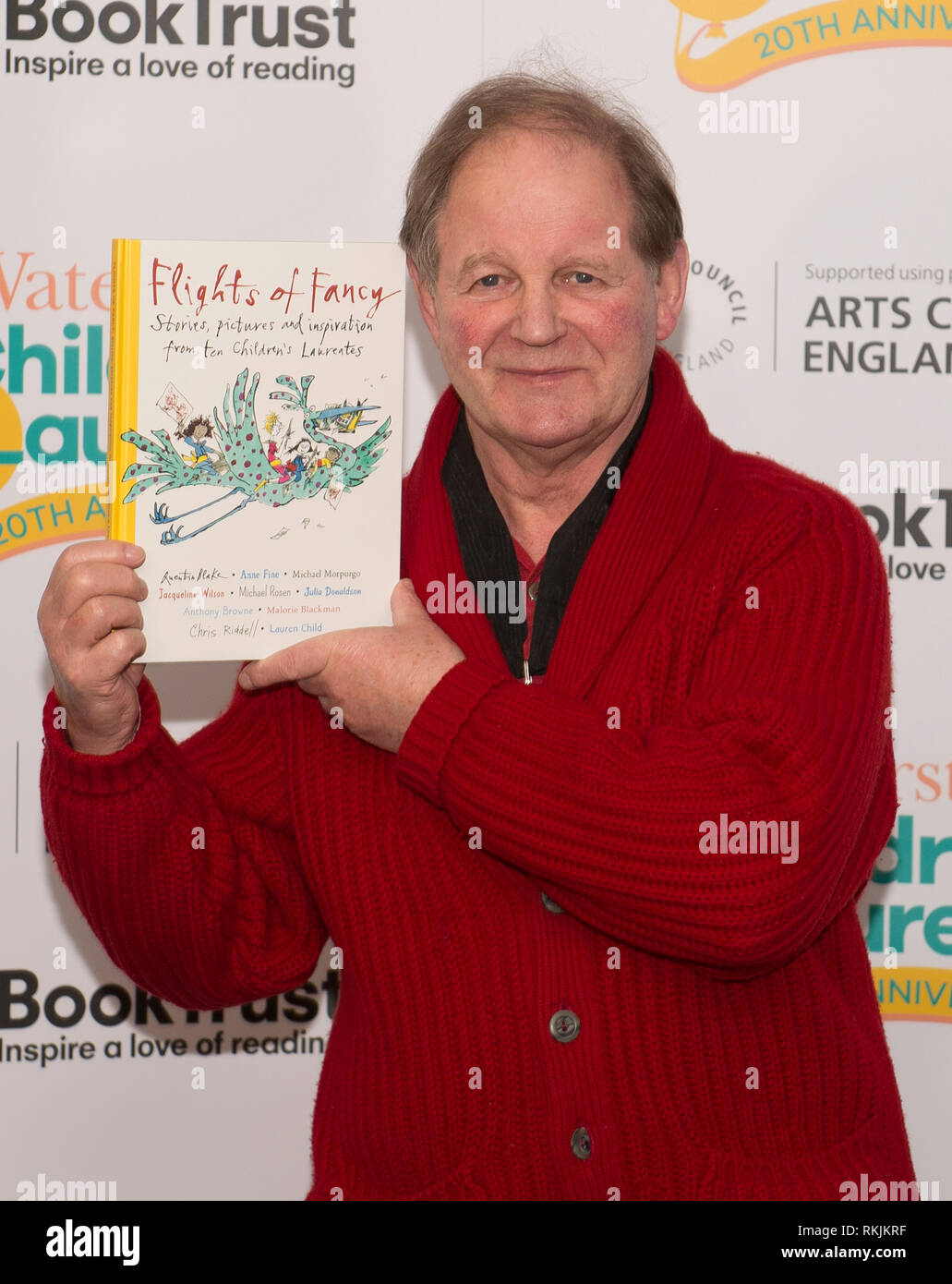 Waterstone's Piccadilly, Londres, Royaume-Uni. 11 Février, 2019. Dans le cadre de l'Waterstones Children's Laureate 20e anniversaire, les anciens lauréats réunir à l'occasion de la publication du nouveau lauréat des envolées d'anthologie (Walker Books). Cela inclut l'auteur à succès Michael Morpurgo (photographie), qui a créé le Children's Laureate, ainsi que la lauréate et primé, écrivain et artiste Lauren enfant. Credit : Malcolm Park/Alamy Live News. Banque D'Images