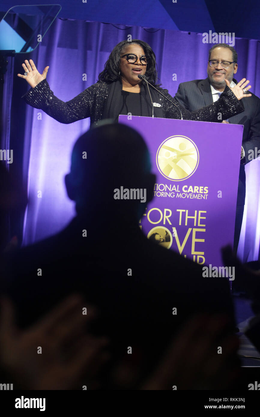 New York, New York, USA. Feb 11, 2019. LaTanya Richardson Jackson (Vétéran) et le Dr Michael Eric Dyson (hôte) assister au mouvement de mentorat CARES 'POUR L'AMOUR DE NOS ENFANTS" à l'intérieur du gala tenu à l'Zeigfeld Ballroom le 11 février 2019 à New York. Credit : Mpi43/media/Alamy Punch Live News Banque D'Images